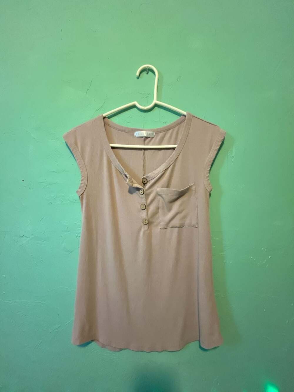 Blakley Ribbed Henley Cap Sleeve Top